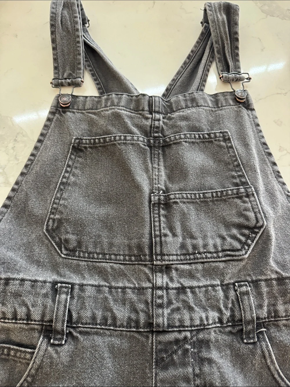 We The Free Washed Charcoal Denim Short Overalls